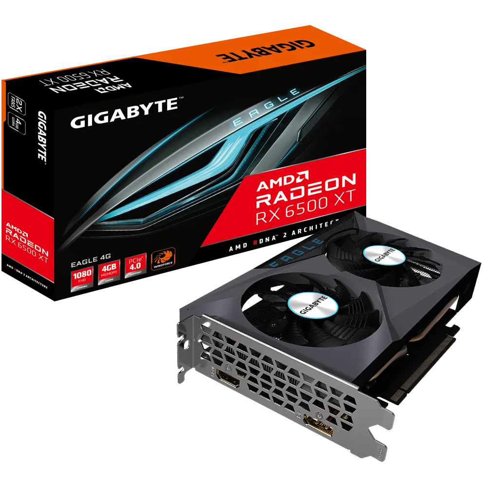 Видеокарта Gigabyte AMD Radeon RX 6500XT 4 ГБ GDDR6/18000 МГц (GV-R65XTEAGLE-4GD) - фото 6 Видеокарта Gigabyte AMD Radeon RX 6500XT 4 ГБ GDDR6/18000 МГц (GV-R65XTEAGLE-4GD) - фото 6
