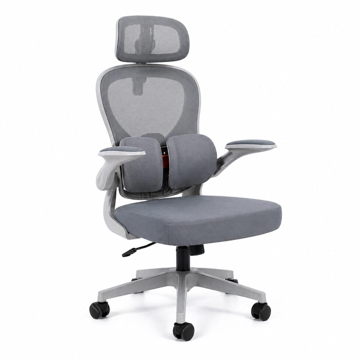Офисное кресло Hanert Comfort Pro сетчатой спинкой/подголовником Серый со светло-серым корпусом и оранжевым акцентом