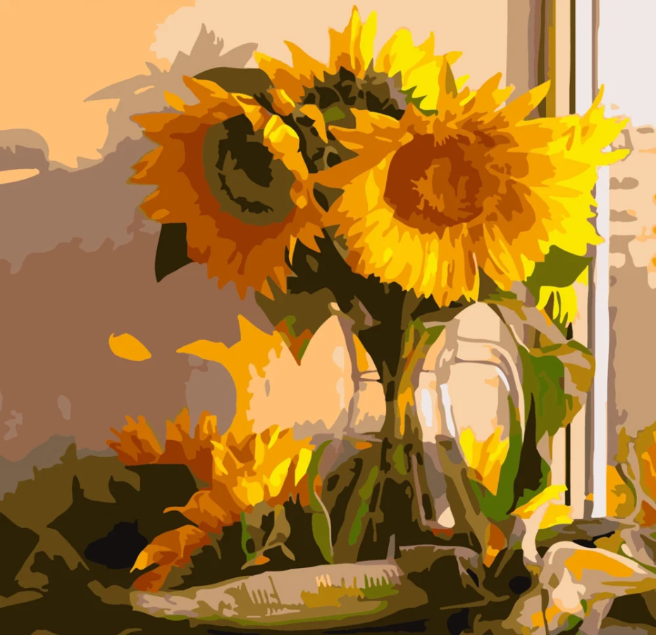 Картина по номерам Strateg Подсолнухи в вазе 40х40 см (SK007)