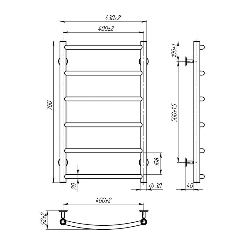 Полотенцесушитель Onlyheat Oria 500/700/6 - фото 3 Полотенцесушитель Onlyheat Oria 500/700/6 - фото 3