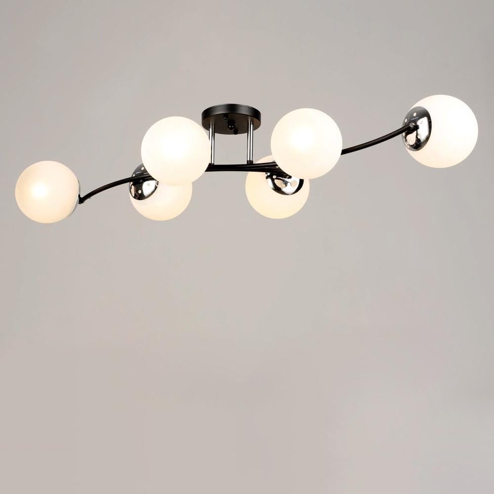 Люстра молекула стельова Light House SRS-20332/6 E27 плафони білі Чорний/Хром