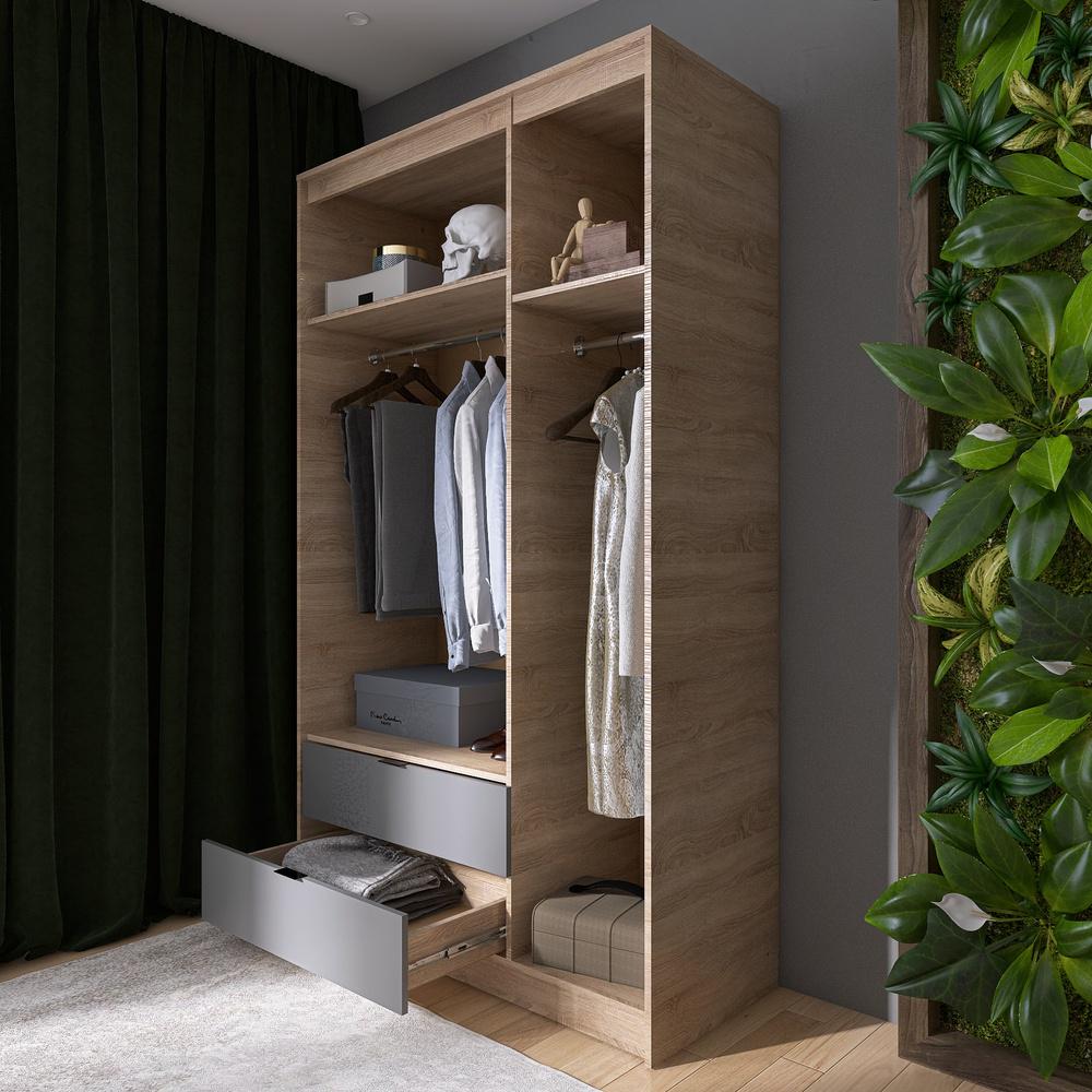 Шкаф распашной для одежды с выдвижными ящиками Эверест Сити-1200 120,2x50x204,6 см Дуб сонома/Графит (EVR-071097) - фото 4 Шкаф распашной для одежды с выдвижными ящиками Эверест Сити-1200 120,2x50x204,6 см Дуб сонома/Графит (EVR-071097) - фото 4
