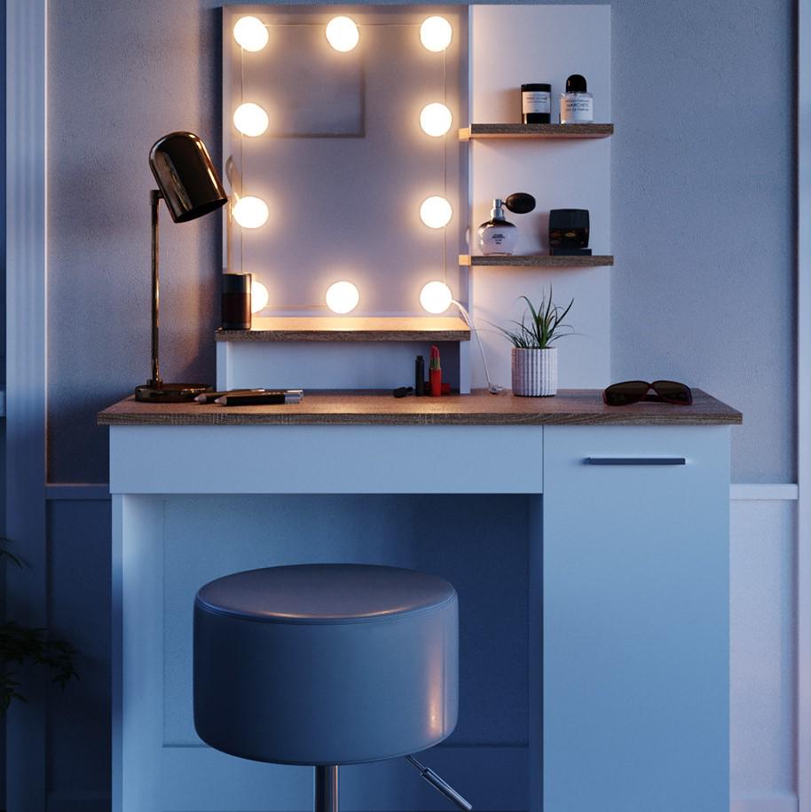 Туалетный столик с лампами Julia и стул хоккер Белый/Сонома - фото 4 Туалетный столик с лампами Julia и стул хоккер Белый/Сонома - фото 4