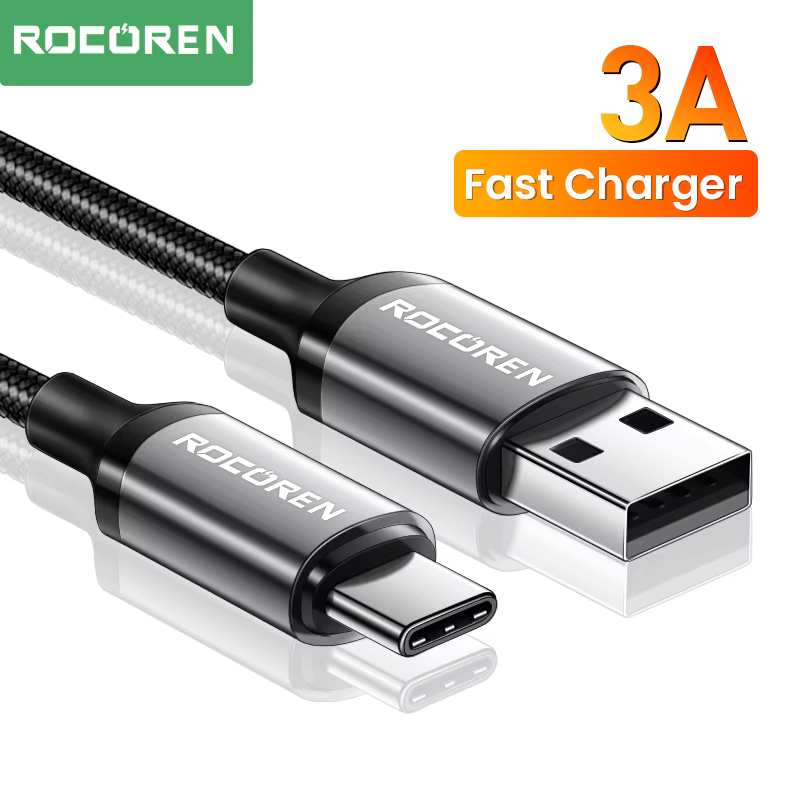 Кабель Rocoren 3A USB A-Type C 1 м Серый (RCPBAT-RT0G) - фото 2