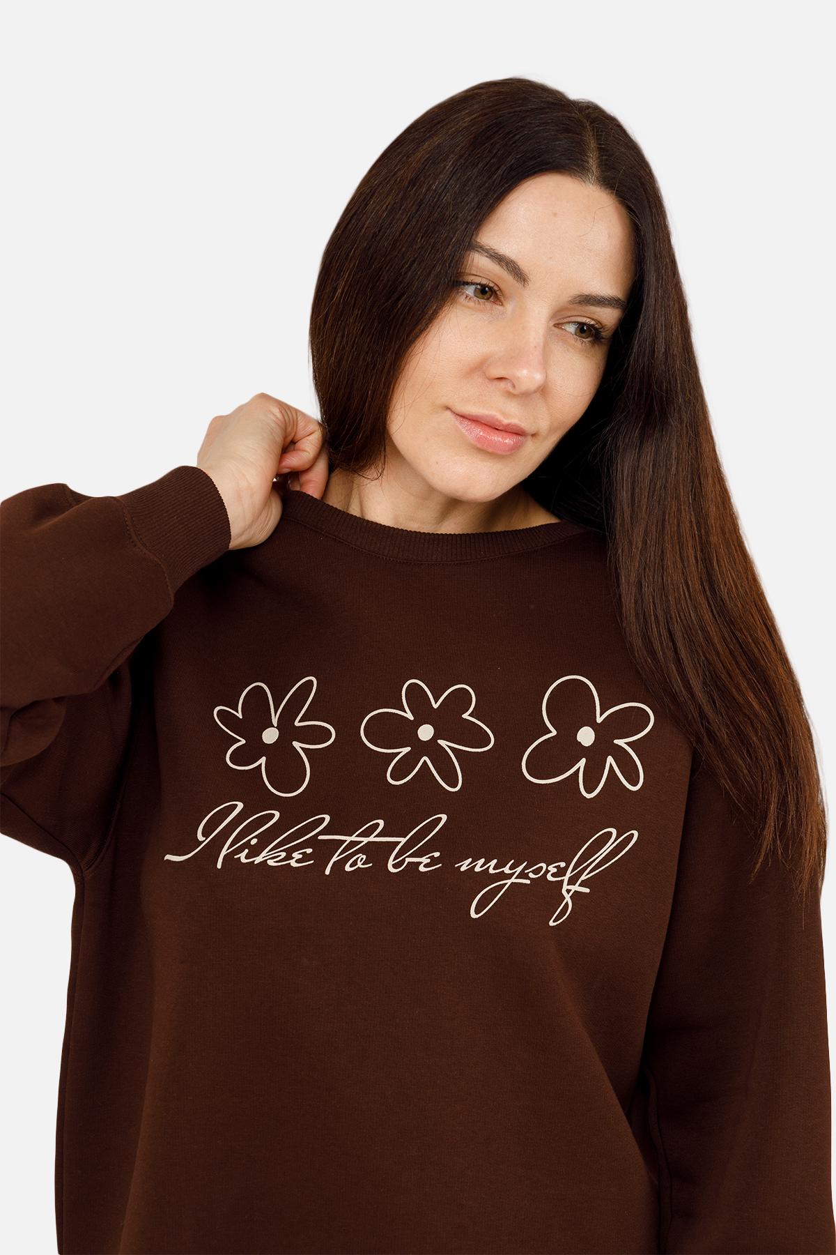 Свитшот женский ЦБ-00262509 р. 50 Коричневый (SKT001027056) - фото 2 Свитшот женский ЦБ-00262509 р. 50 Коричневый (SKT001027056) - фото 2