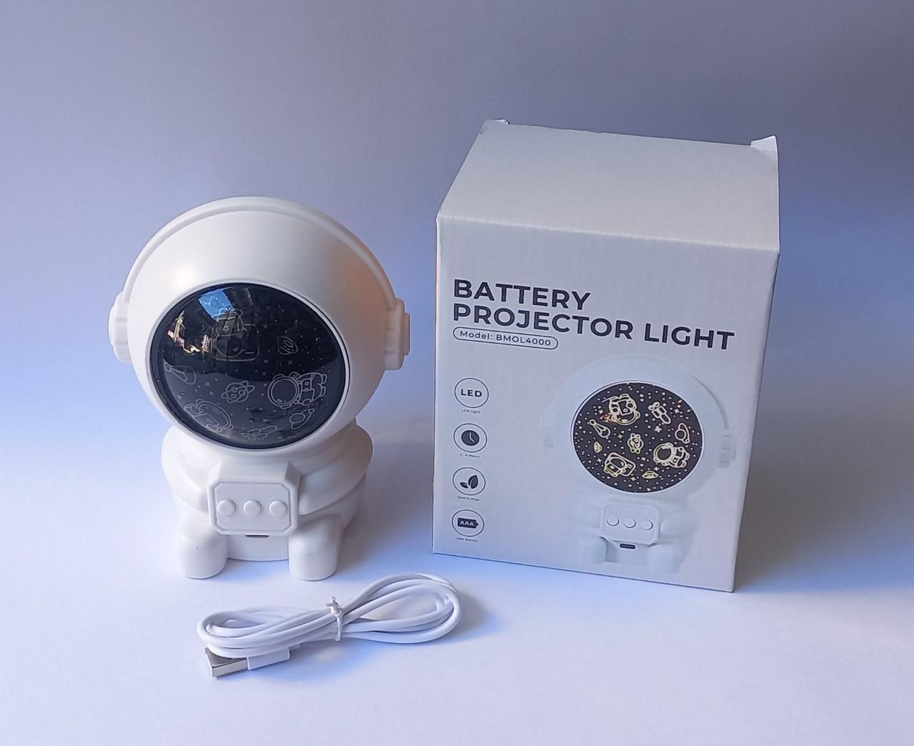 Ночник проектор звездного неба Астронавт RGB батарейки типа ААА Type-C Белый (2767407554)