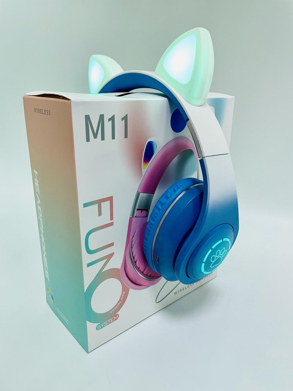 Наушники Bluetooth Котик/подсветка/карта памяти/AUX-кабель/микрофон/400 mAh Синий Наушники Bluetooth Котик/подсветка/карта памяти/AUX-кабель/микрофон/400 mAh Синий