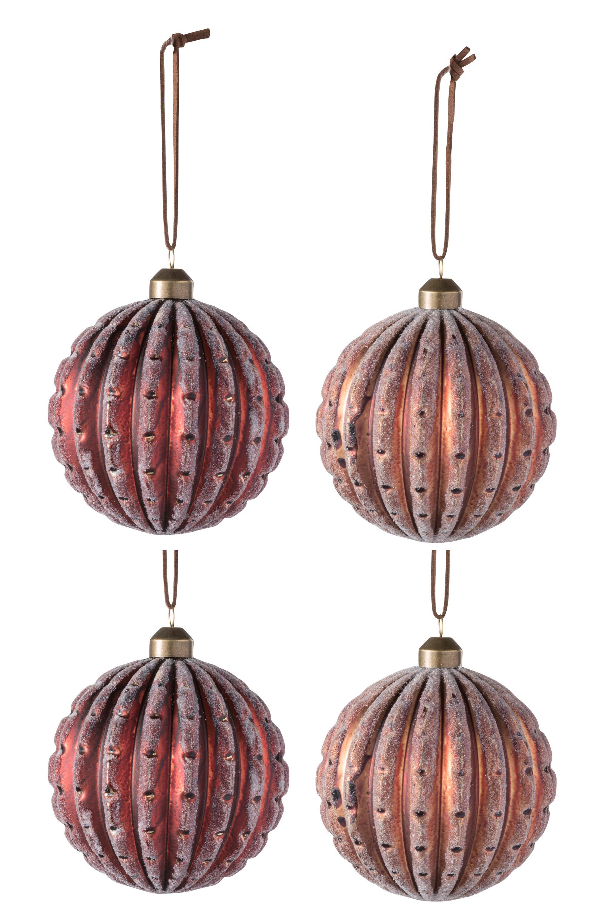 Елочные стеклянные шары J-LINE ребристые набор из 4 шаров 10 см Красный/Бронзовый