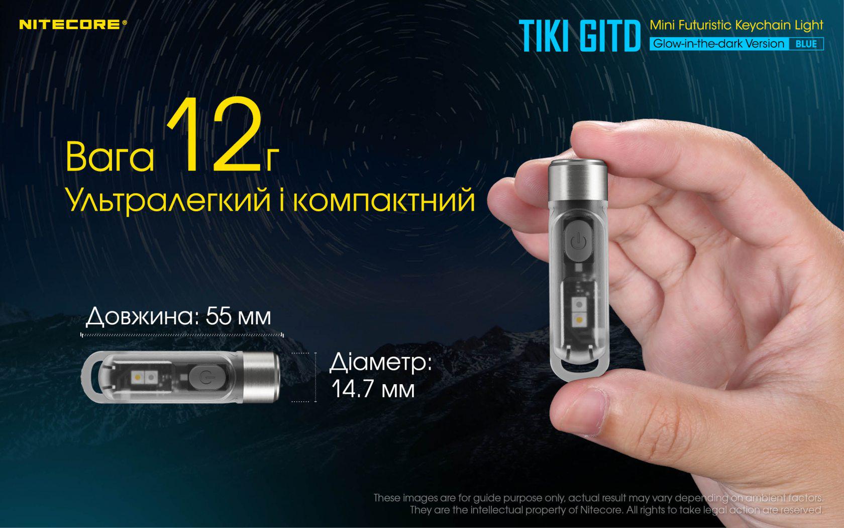 Фонарь наключительный Nitecore TIKI GITD Type-C люминесцентный с ультрафиолетом Blue (010331/1) - фото 17