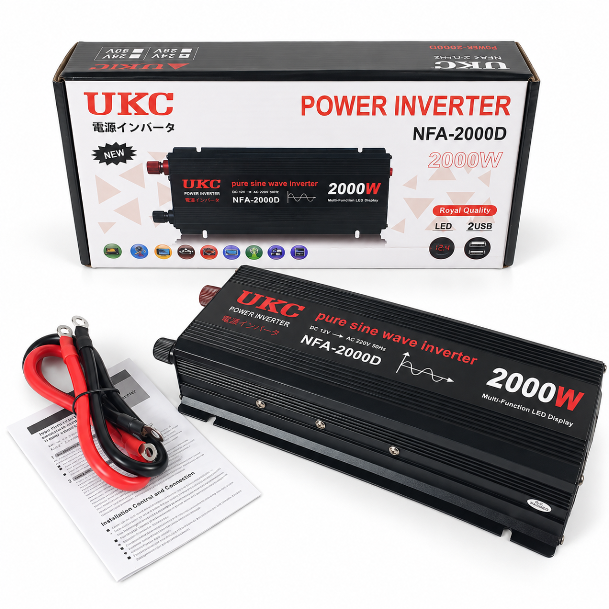 Автомобильный инвертор UKC RB-16 с чистой синусоидой 2000 W AC-DC 12-220V (-NFA-2000D.)