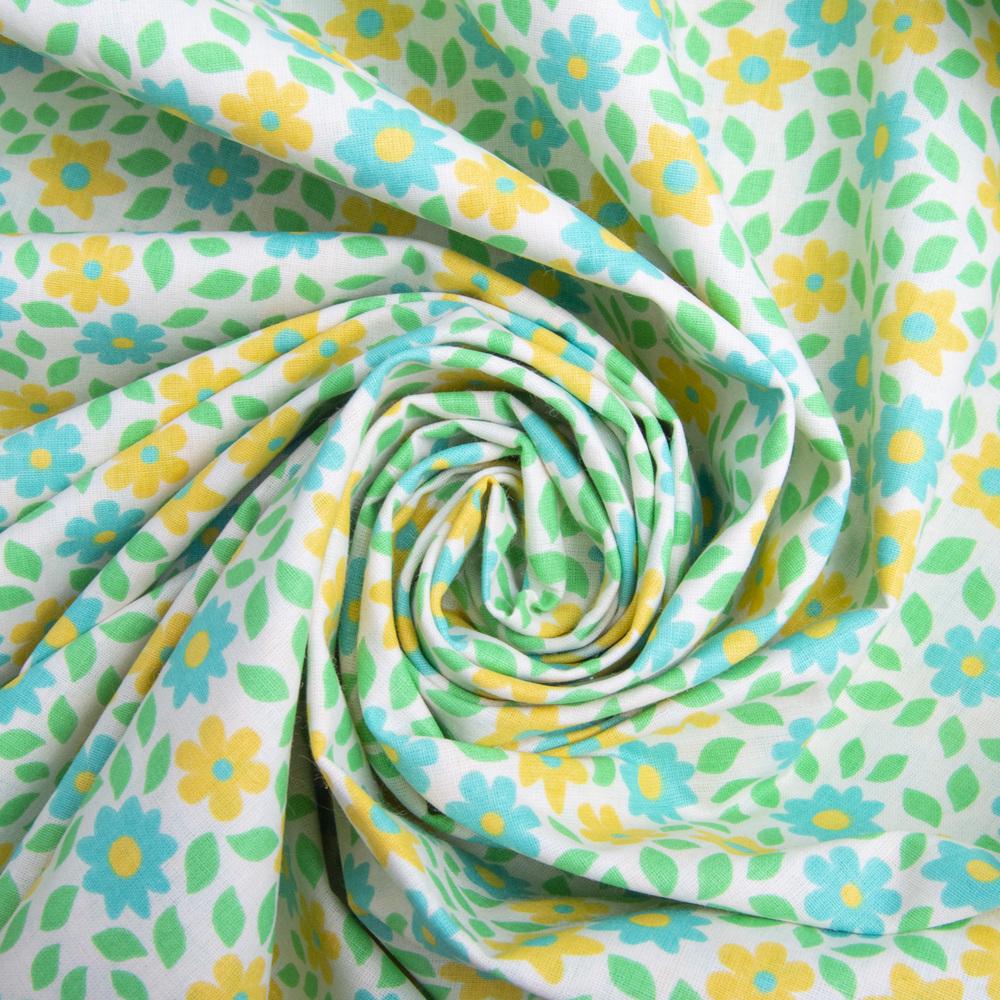 Ткань бязь ранфорс для постельного белья Цветок 2,4 м Желтый (23852)