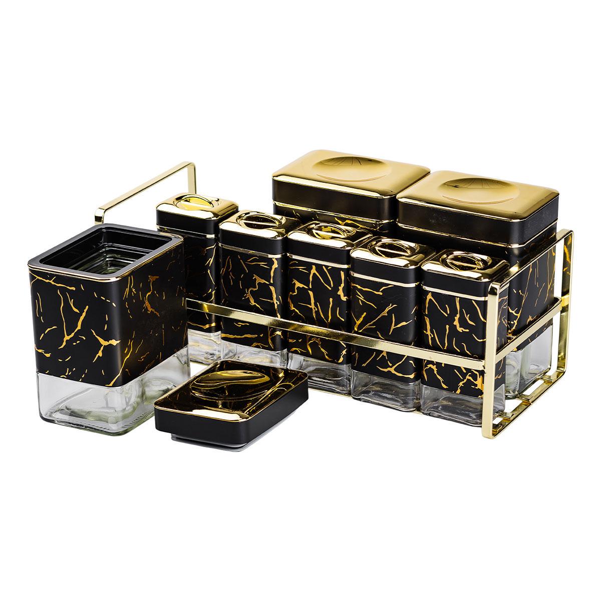 Набір для приправ та спецій на підставці з кришками 8 шт. Чорний (HP-1364) - фото 3 Набір для приправ та спецій на підставці з кришками 8 шт. Чорний (HP-1364) - фото 3