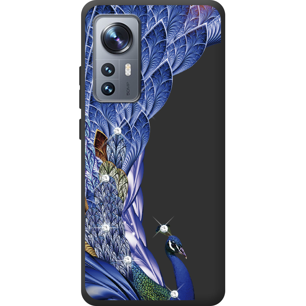 Чехол BoxFace Xiaomi 12 / 12X Павлин со стразами Черный силикон (44529-rs7-44506)