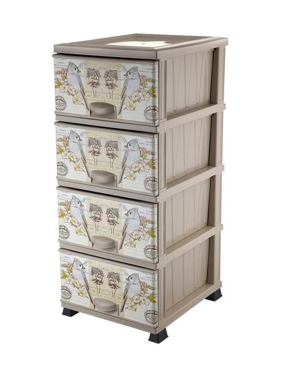 Комод ажурный Elif Plastik с принтом на 4 ящика Белый (2-11-D0975)