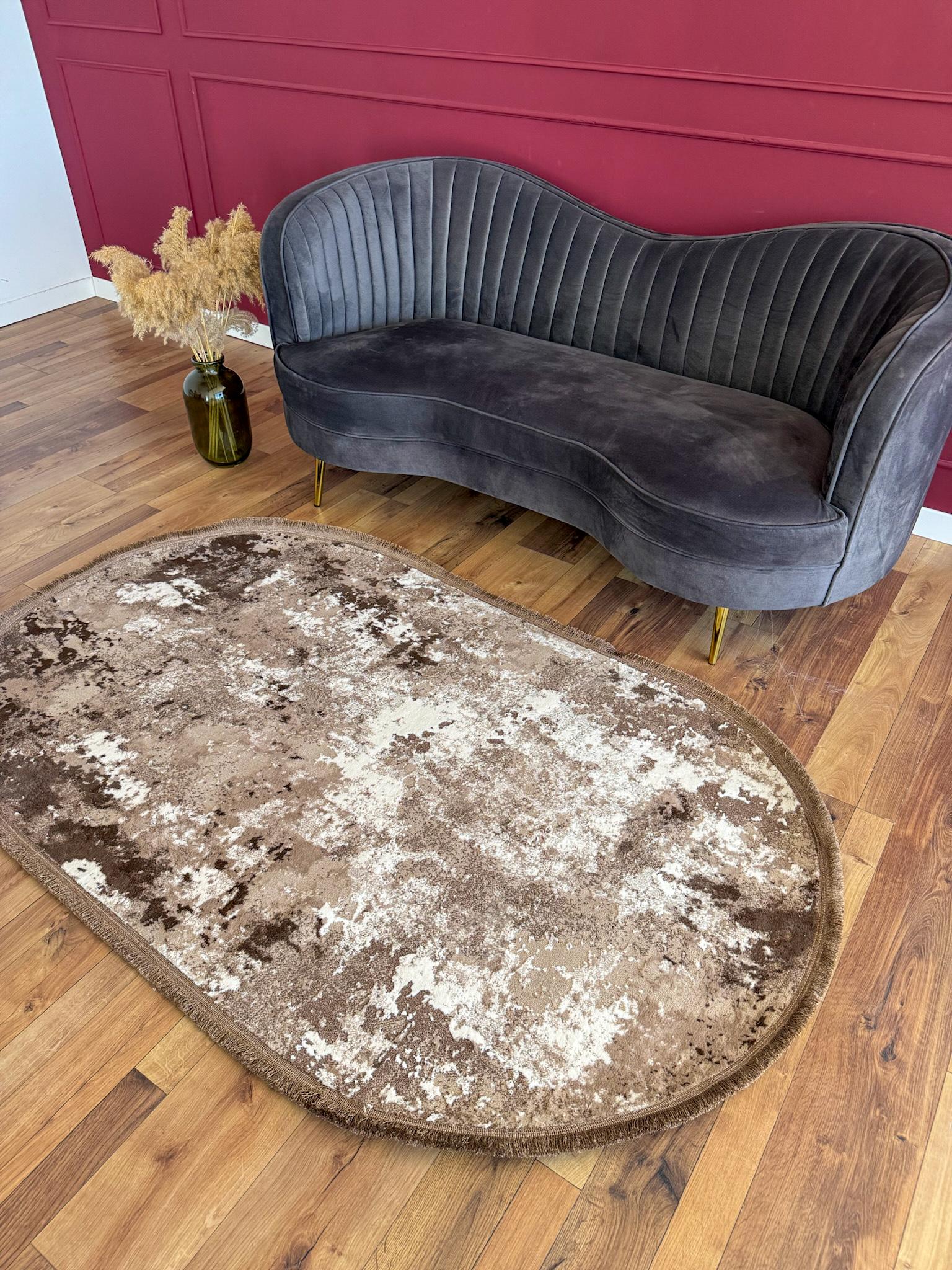 Килим низьковорсовий овальний мармуровий 200х300 см Коричневий