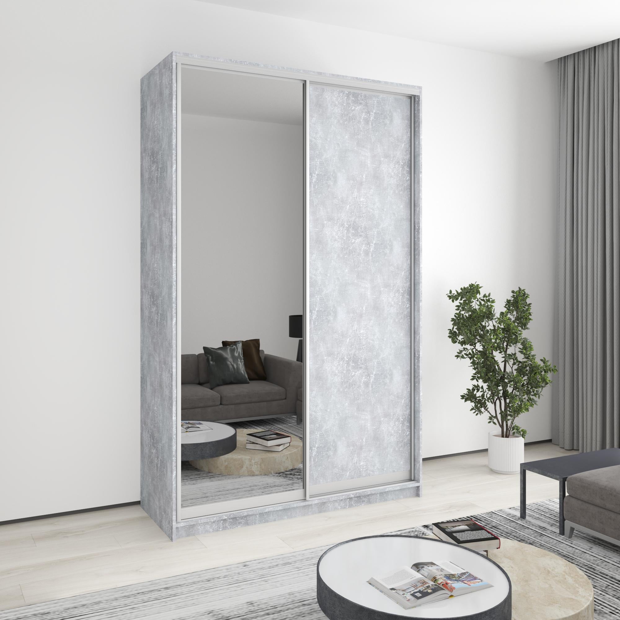 Шкаф-купе двухдверный MebelStar Комбо AL ДСП/зеркало 150x45x240 см Бетон (MBS-4112)