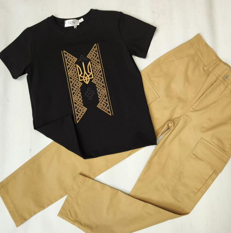 Футболка для мальчика STAY вышивка Герб 152 см Черный (А774) - фото 3