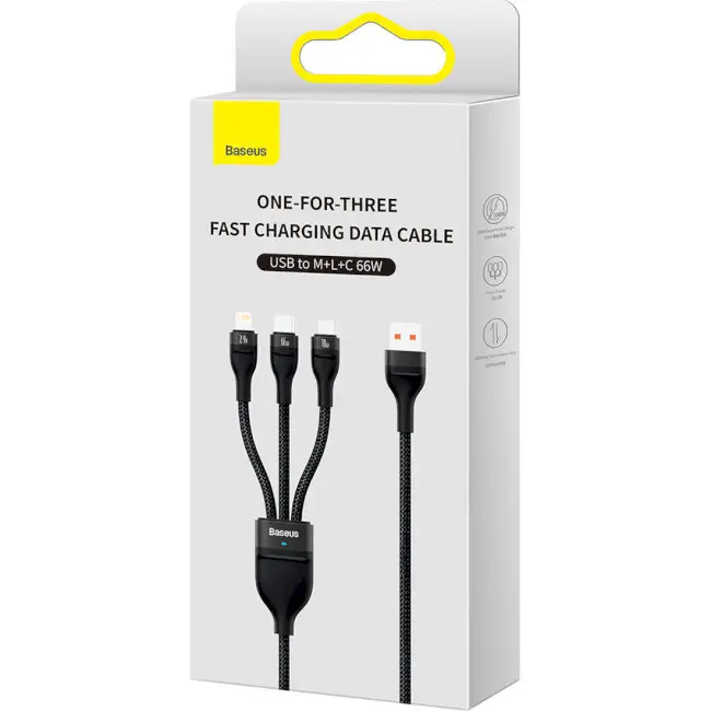 Кабель BASEUS Flash Series II 3в1 Cable USB to MicroUSB/Lightning/Type-C CASS040001 66W 1,2 м Black - фото 5