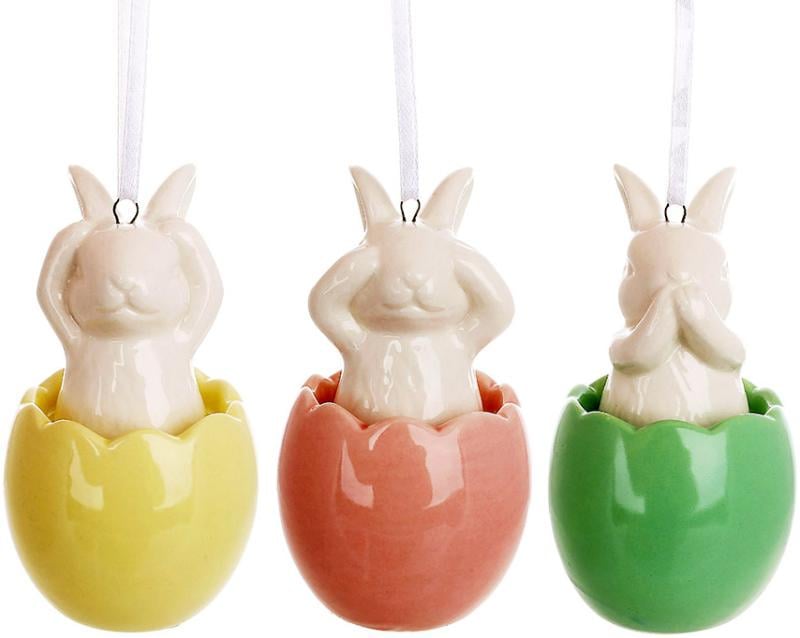 Пасхальный фарфоровый декор подвески Кролики в яйцах 3 фигурки по 10 см Пасхальный фарфоровый декор подвески Кролики в яйцах 3 фигурки по 10 см