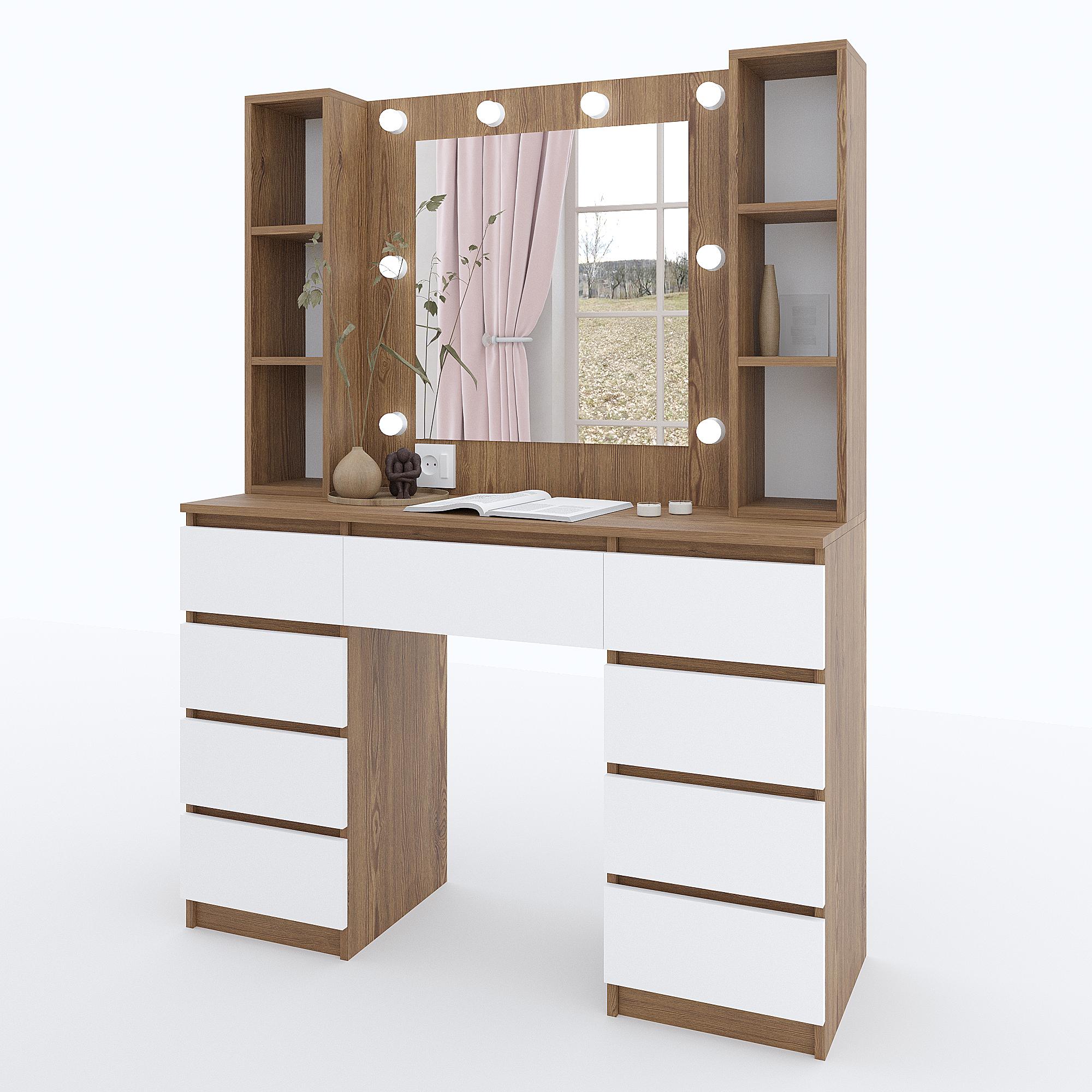 Туалетный столик с подсветкой ТЗ-Лайт Дабл 1600х1200х400 мм Дуб Родос/Белый - фото 3 Туалетный столик с подсветкой ТЗ-Лайт Дабл 1600х1200х400 мм Дуб Родос/Белый - фото 3