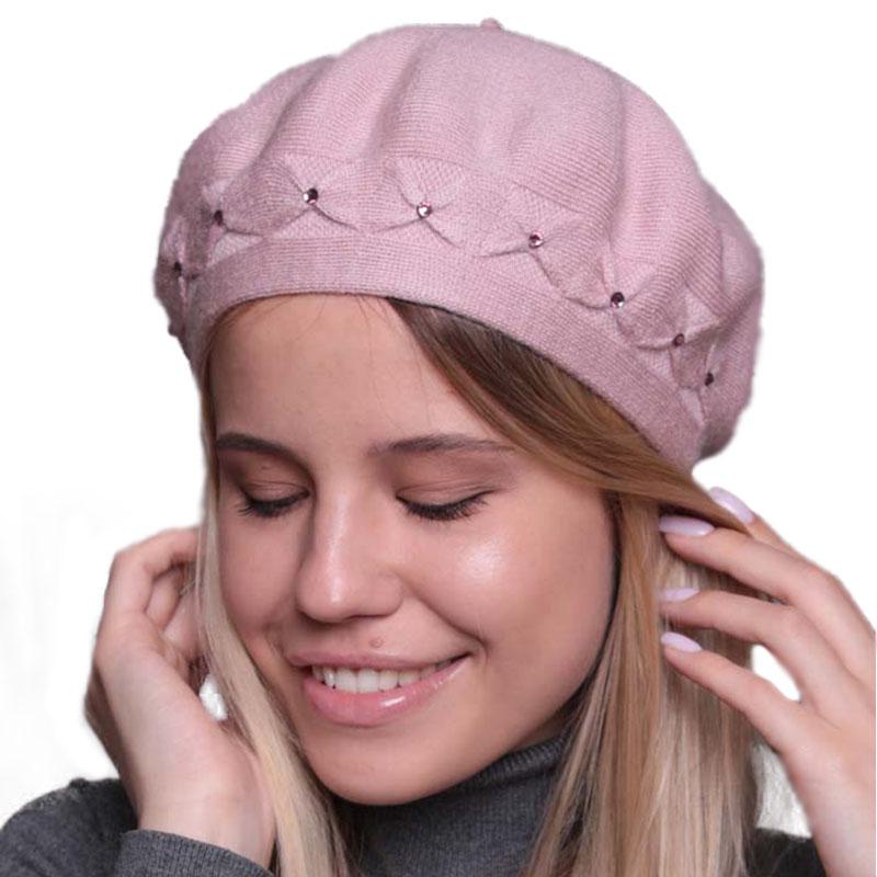 Берет шерстяной Lirus Бянка двойной тонкой вязки Розовый (70707)