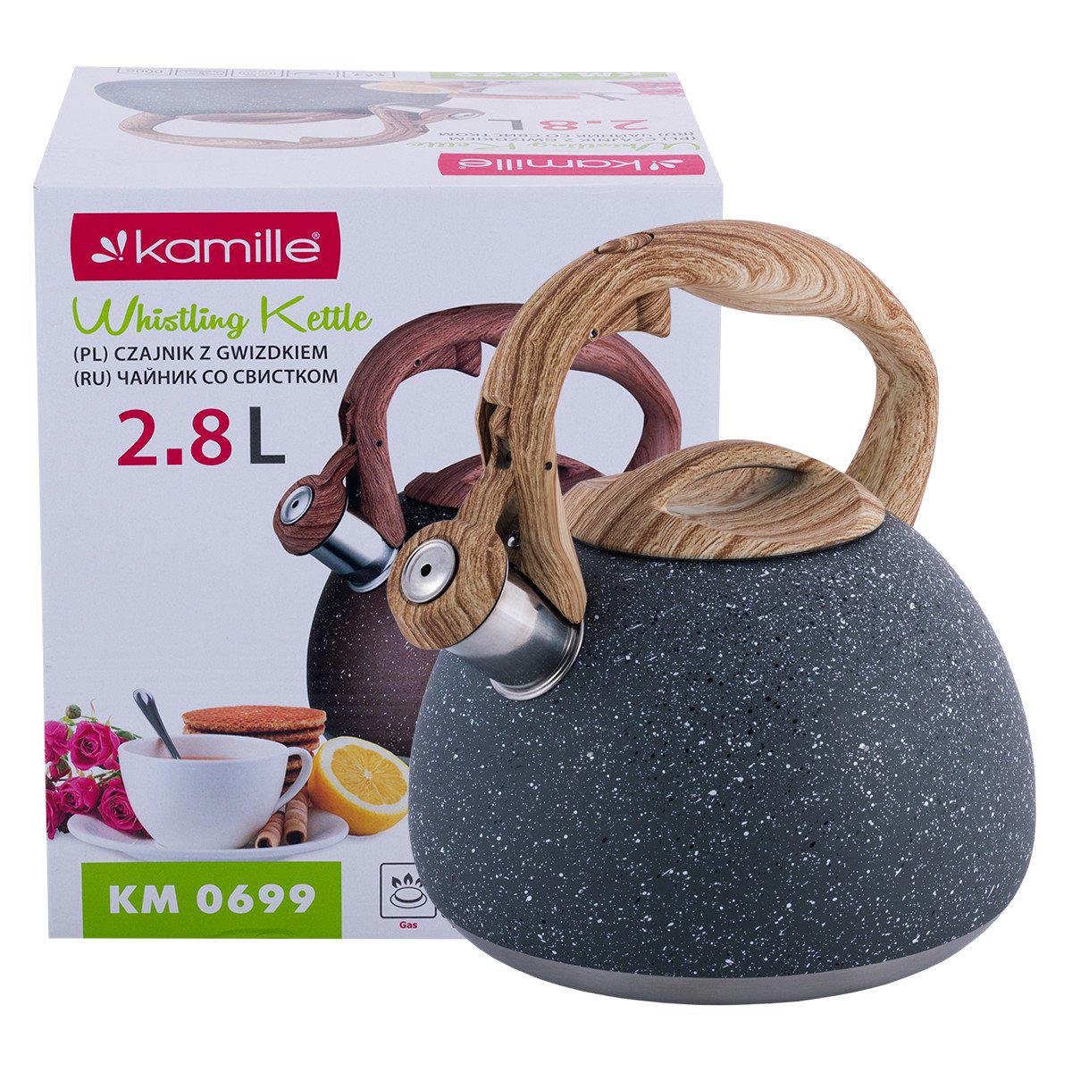 Чайник Kamille Темно-Сірий 2.8 л з нержавіючої сталі зі свистком для індукції і газу KM-0699TS