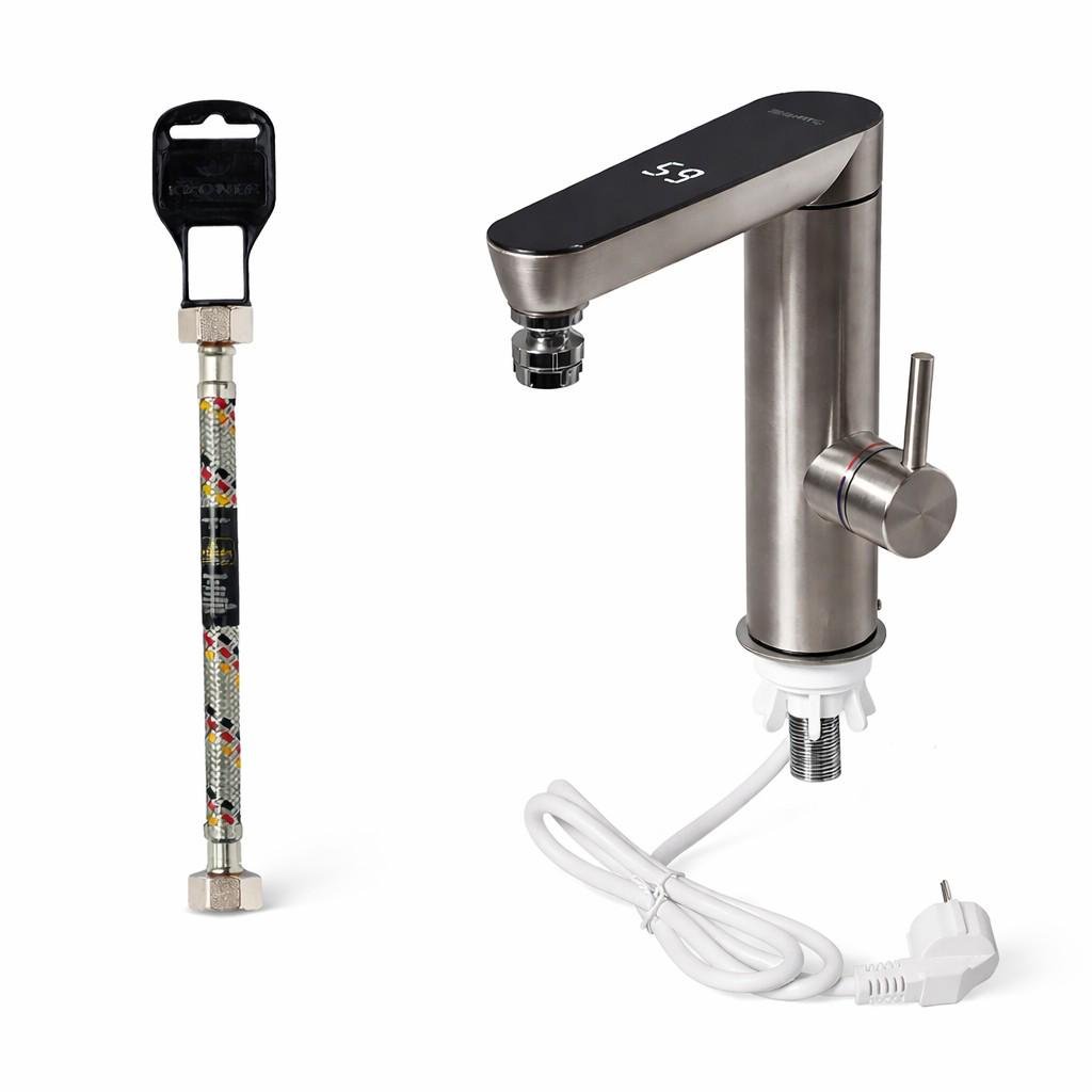 Кран-водонагрівач проточний Britc SS-1-S з дисплеєм 3 кВт та гнучка підводка 50 см