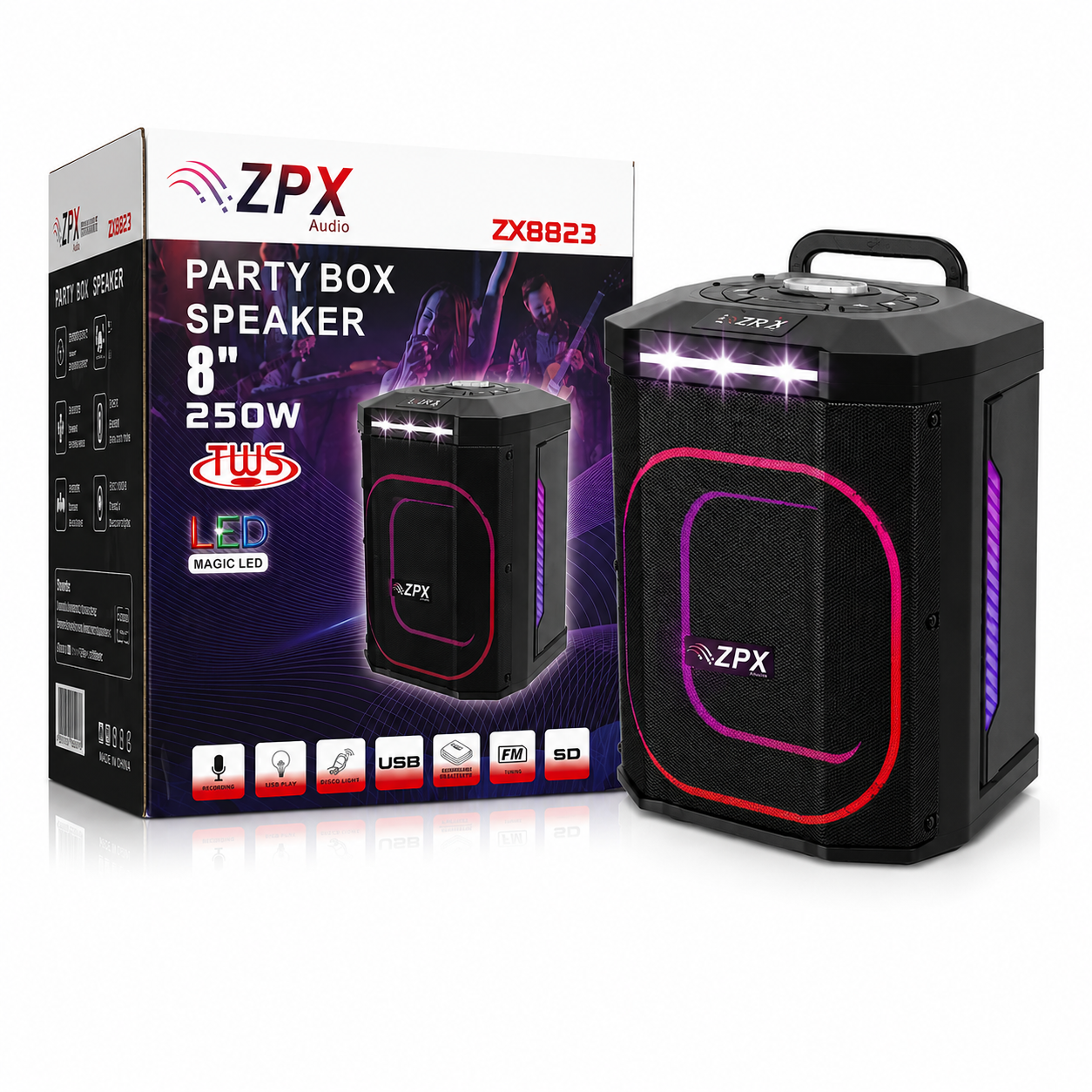 ᐉ Портативна колонка ZPX party сабвуфер з пультом 250W LED