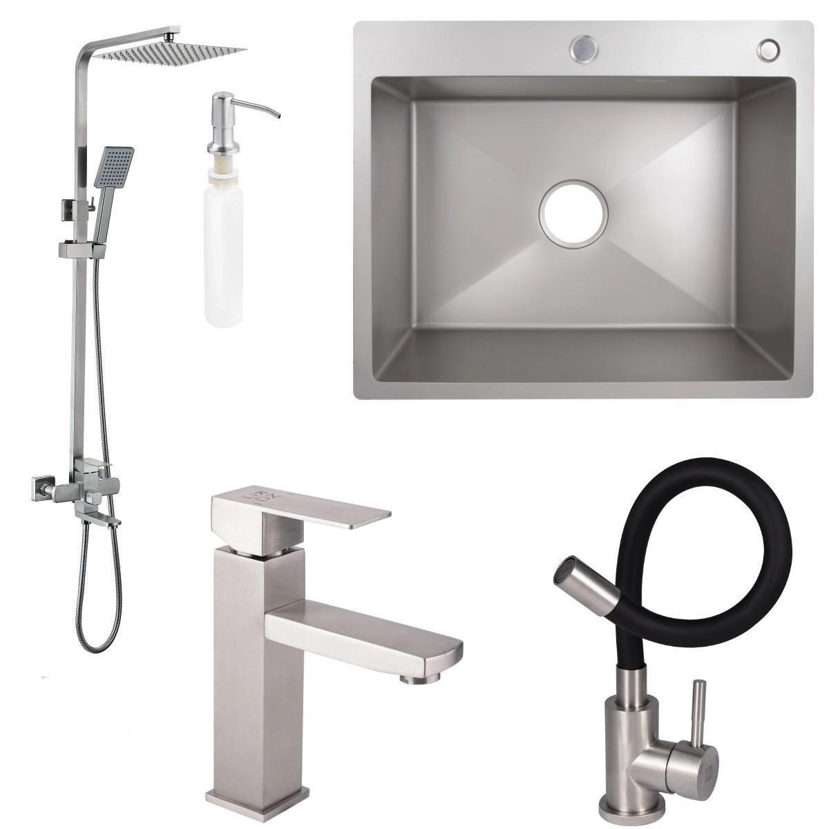 Мийка Lidz 5050 см/змішувач гнучкий Lidz/душова система універсальна Kubis 1030/змішувач для раковини Kubis 001F Мийка Lidz 5050 см/змішувач гнучкий Lidz/душова система універсальна Kubis 1030/змішувач для раковини Kubis 001F