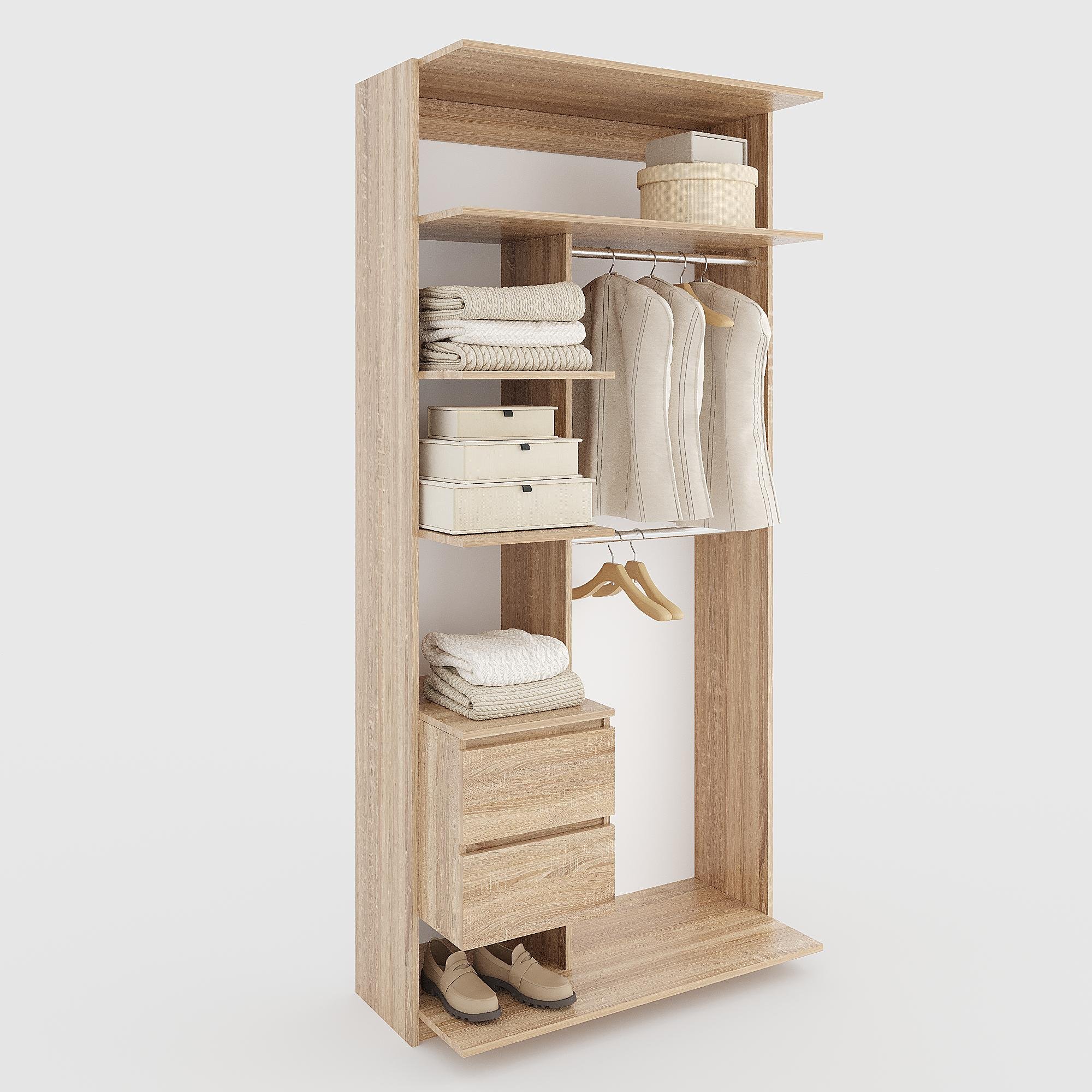 Модуль гардеробный МГ-5-8-100 со штангами полками и ящиками 2100х1000х500 мм Дуб Сонома (28054254)