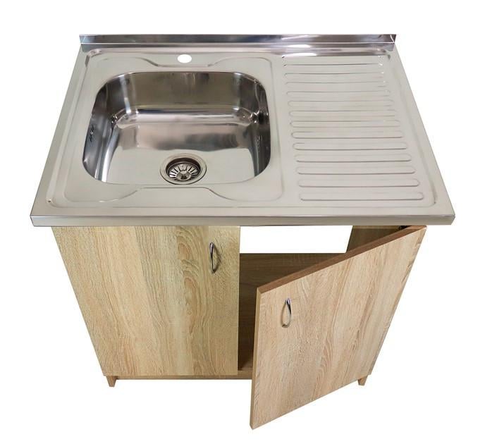 Тумба кухонная с мойкой левая чаша с сифоном 0,6 мм 80х60 см Дуб Сонома