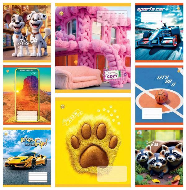 Зошити учнівські Тетрада Мікс 5 в косу лінію тверда палітурка 12 арк. 25 шт. (MTT-199166)