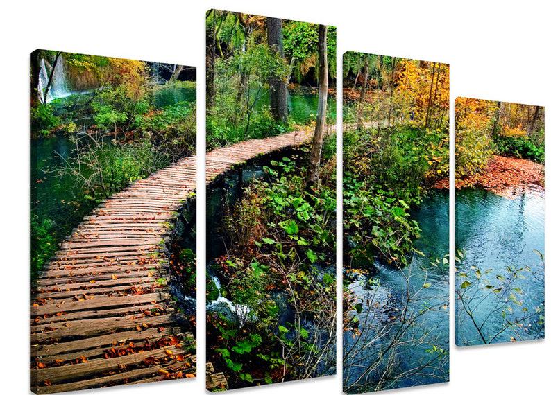 Модульна картина KIL Art Природа Дерев'яний місток на холсті з чотирьох частин 89x56 см (M4_M_463)