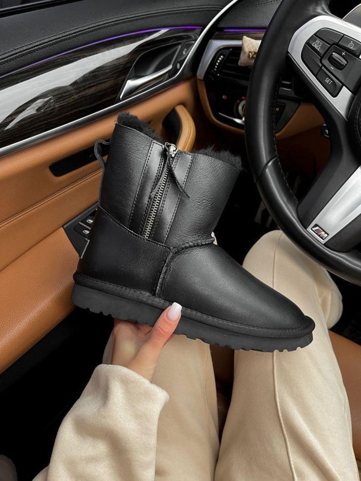 Уггі жіночі UGG Mini Short ZIP Black Leather р. 37 Чорний (13642) Уггі жіночі UGG Mini Short ZIP Black Leather р. 37 Чорний (13642)