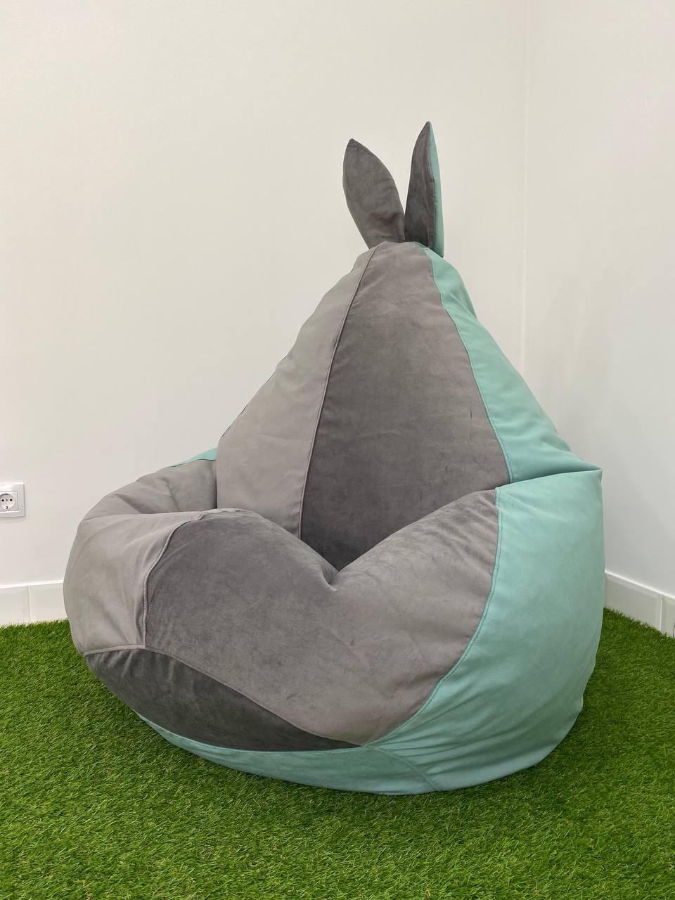 Крісло-мішок SkyPuff Груша зайчик M 100x75 см Florida Aqua/Florida Dark Silver (11001007)
