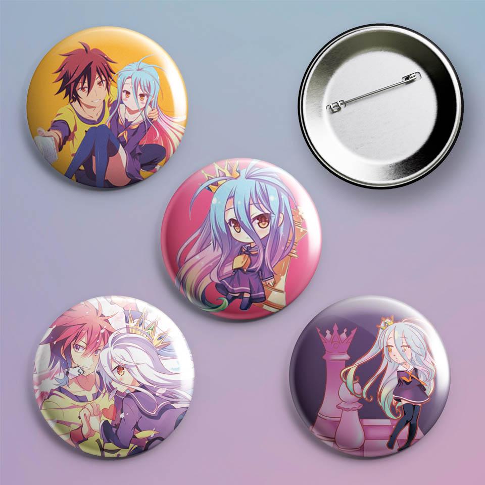 Значки на рюкзак с принтом аниме No Game No Life 4 шт.