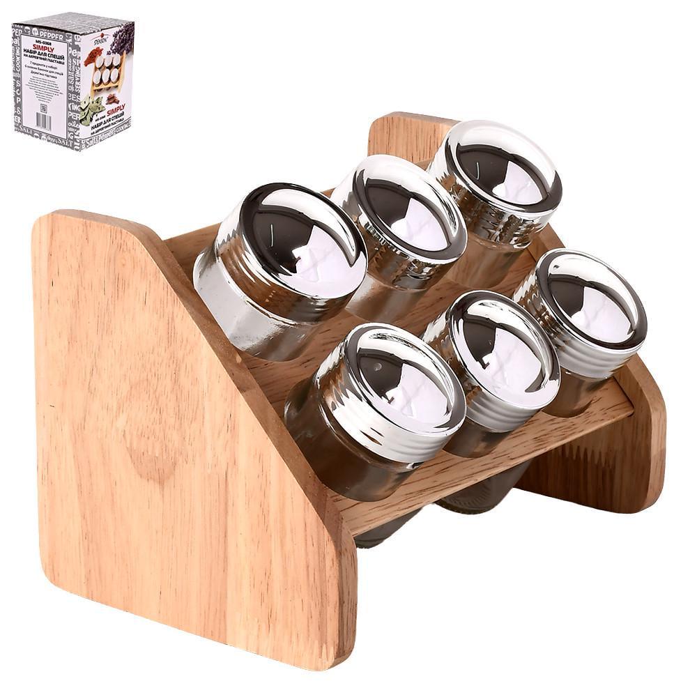 Набор для специй Stenson на деревянной подставке 6 шт. (MS-0368)