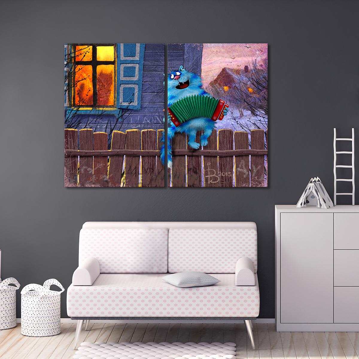 Модульная картина Серенада на заборе 2 модуля 30х45 см