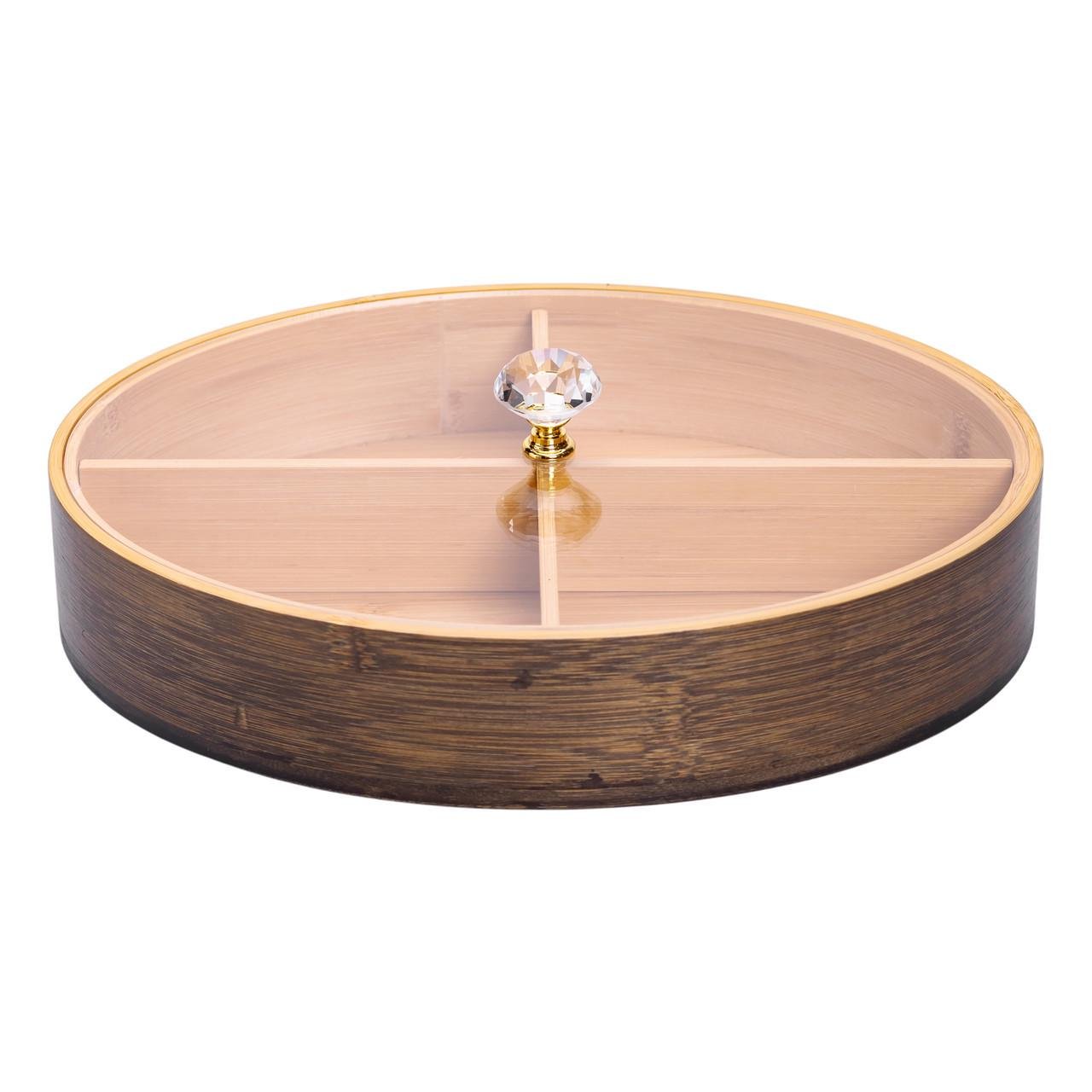 Менажниця дерев'яна на 4 секції зі скляною кришкою для закусок овальна (HB-40-8) - фото 4