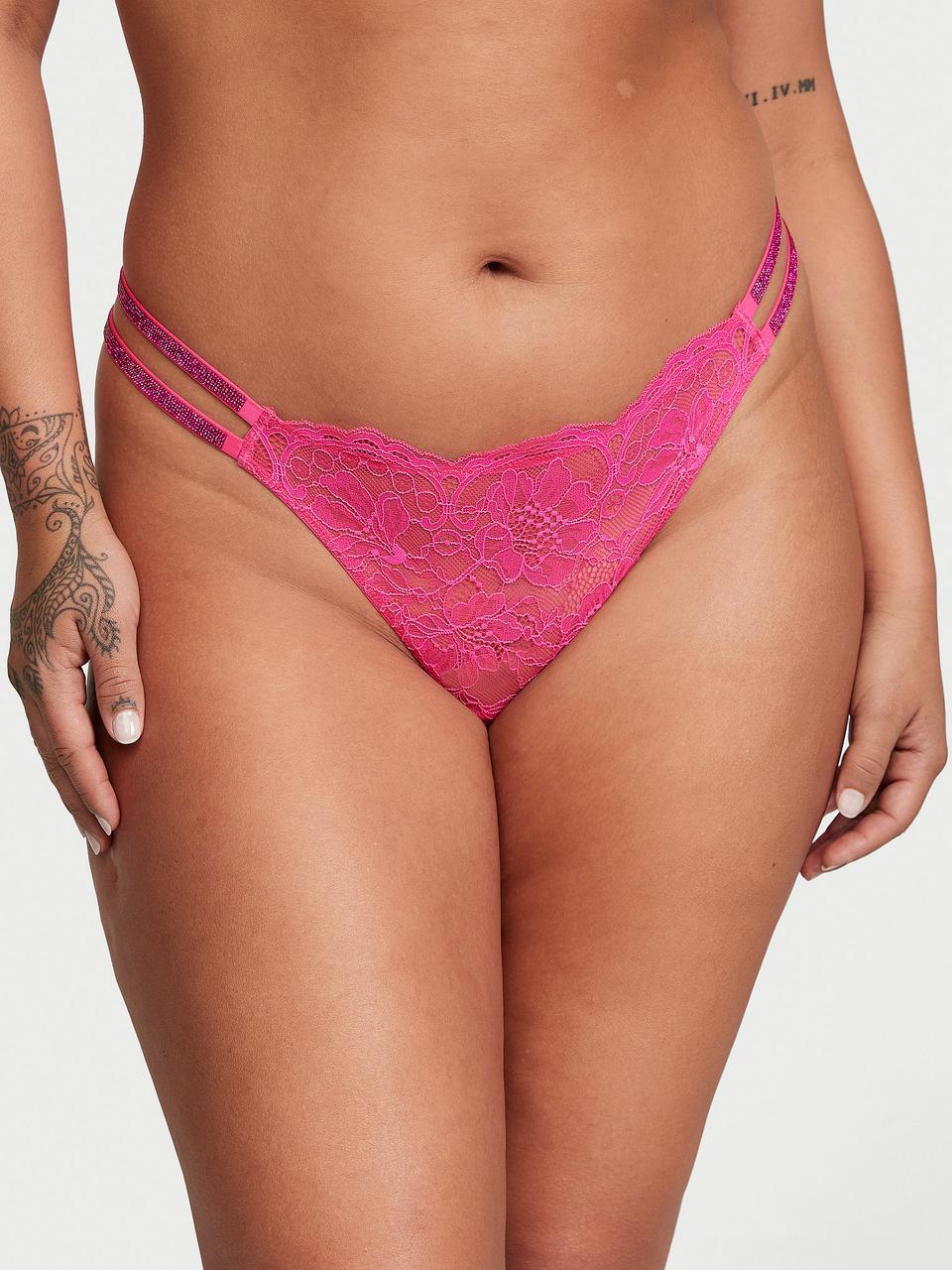 Трусики жіночі Victoria's Secret Double Lace Thong Shine Strap L Рожевий (2406152591)