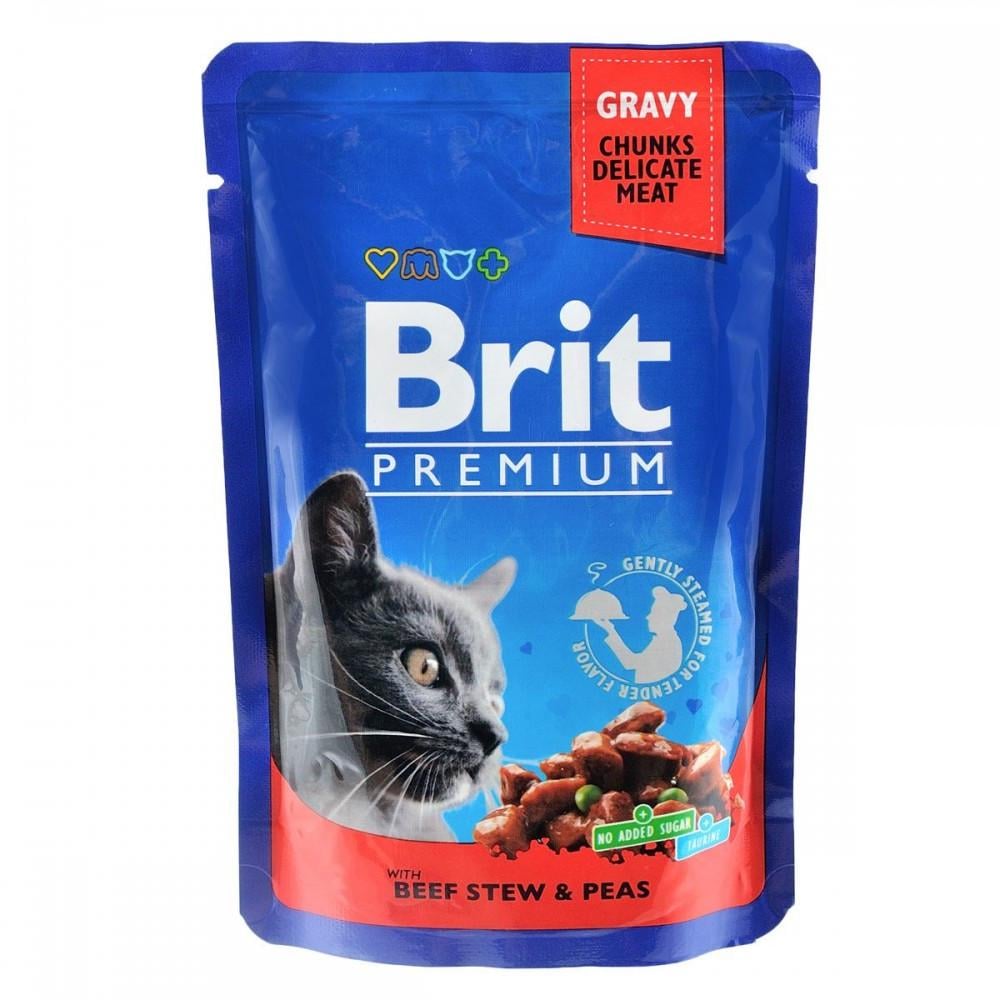 Корм влажный Brit Premium Cat Beef Stew and Peas pouch для кошек с тушеной говядиной и горошком 100 г (34806732)