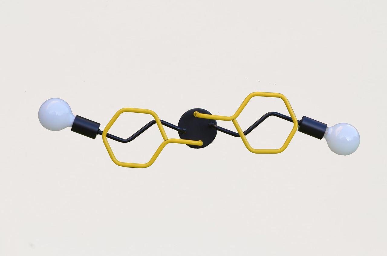 Люстра на 2 лампочки 54х38 см Е27 Чорний/Жовтий (2209437327)