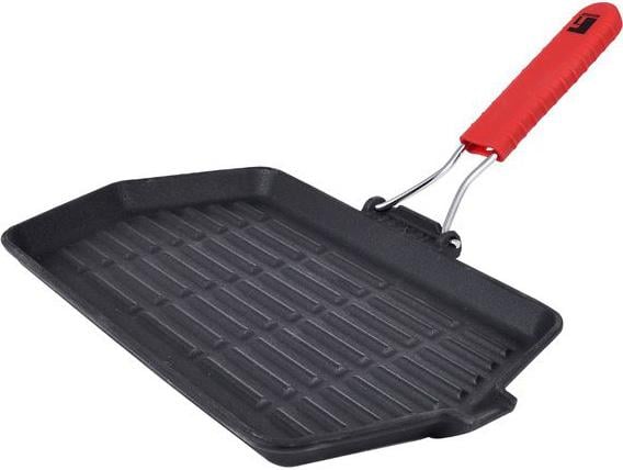 Сковорода-гриль Bergner BBQ 34,3х20,4x2 см чугун складная силиконовая ручка (BG-34131-BK)