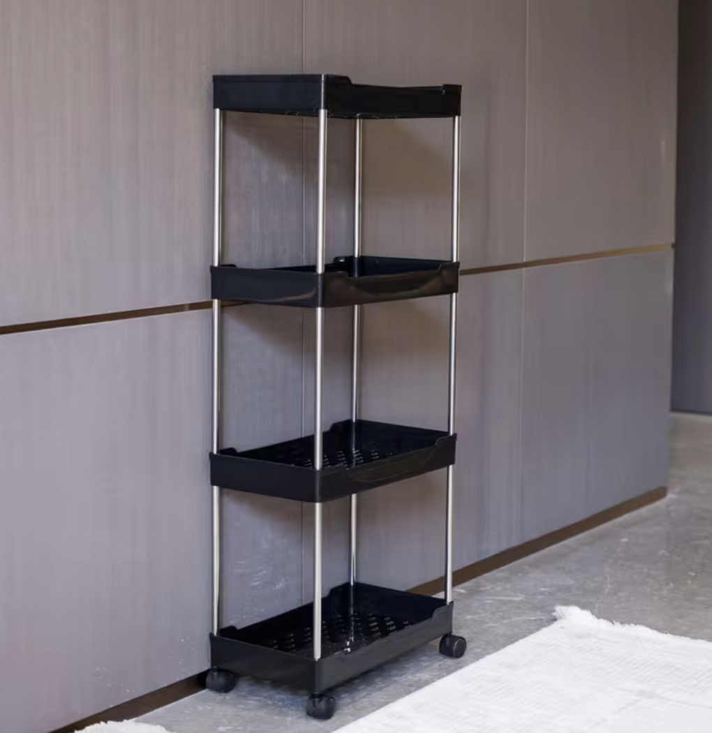 Этажерка на колесах универсальная 4 полки 35х19х89 см Черный (32490747)