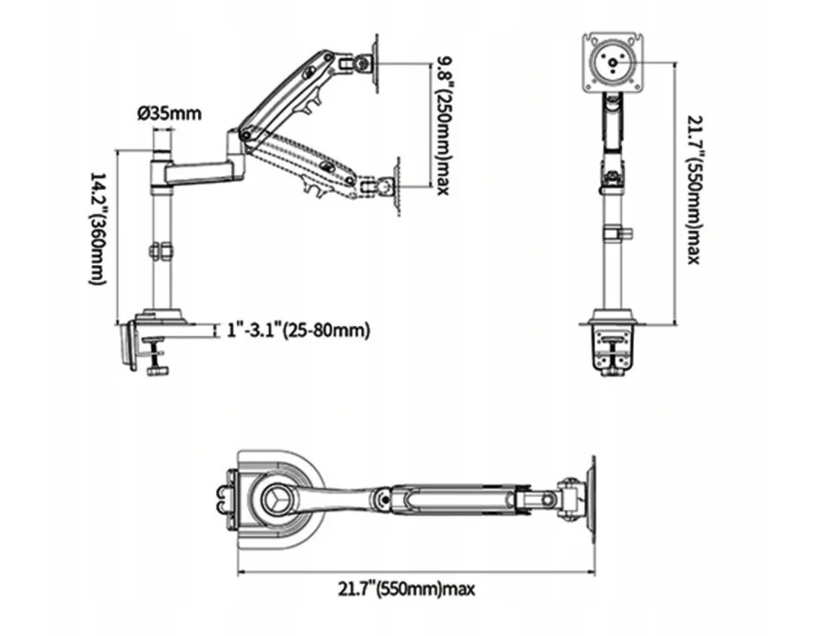 Кронштейн настольный NB H100 22-35" поворотный для монитора/телевизора (NBghd611) - фото 6