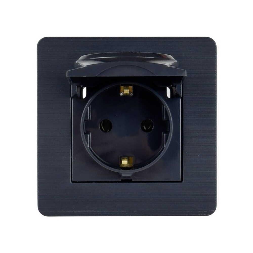 Розетка Nilson Selene з кришкою одинарна з заземленням Антрацит (23362518)