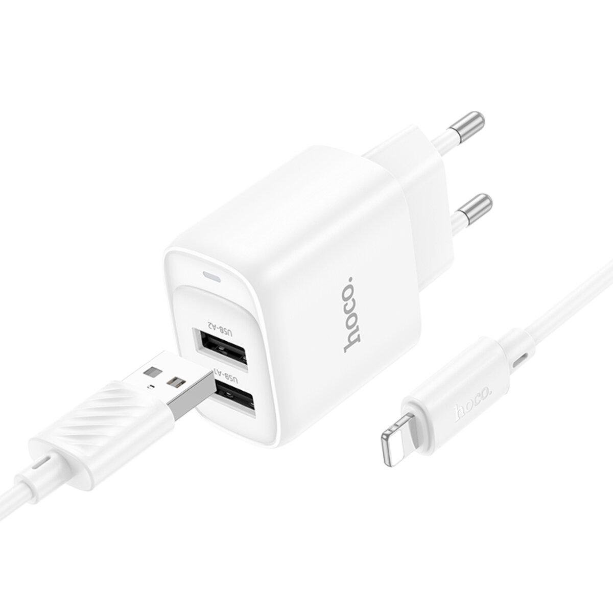 Зарядний пристрій з кабелем Hoco C141A Smart Dual-Port Charger Set USB to Lightning 2,1A White (6942007627870) Зарядний пристрій з кабелем Hoco C141A Smart Dual-Port Charger Set USB to Lightning 2,1A White (6942007627870)