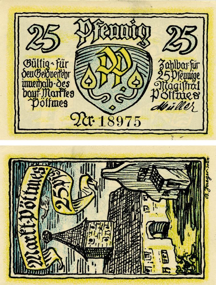 Коллекционная банкнота Германия Нотгельд 25 пфеннигов F-VF Петмес (Б18592)