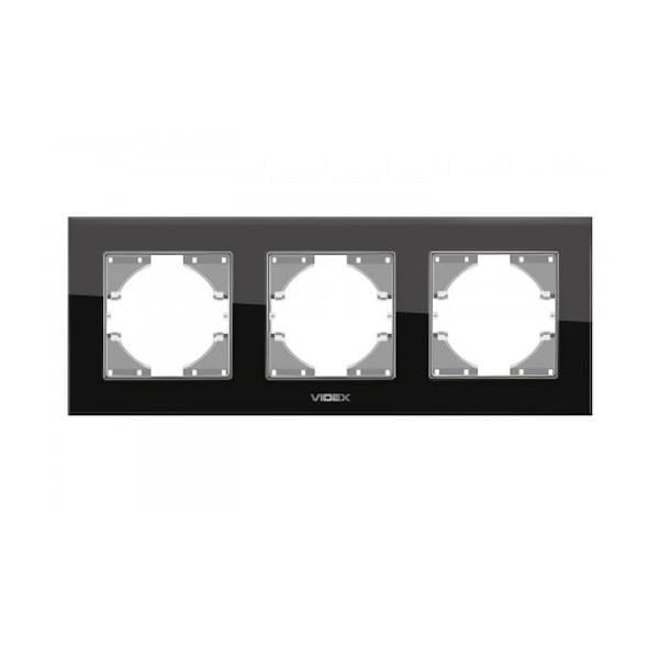 Рамка тримісна горизонтальна Videx Binera Чорне скло (00000013072)