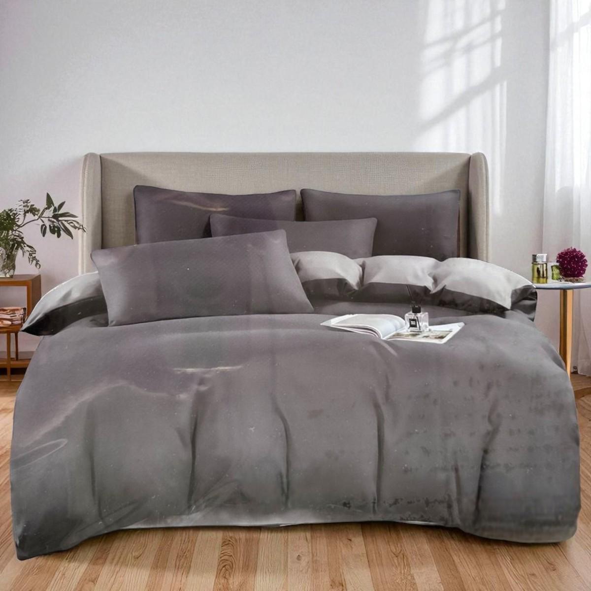 Комплект постільної білизни Koloco сатин двоспальний Темно-сірий з сірим (42087)
